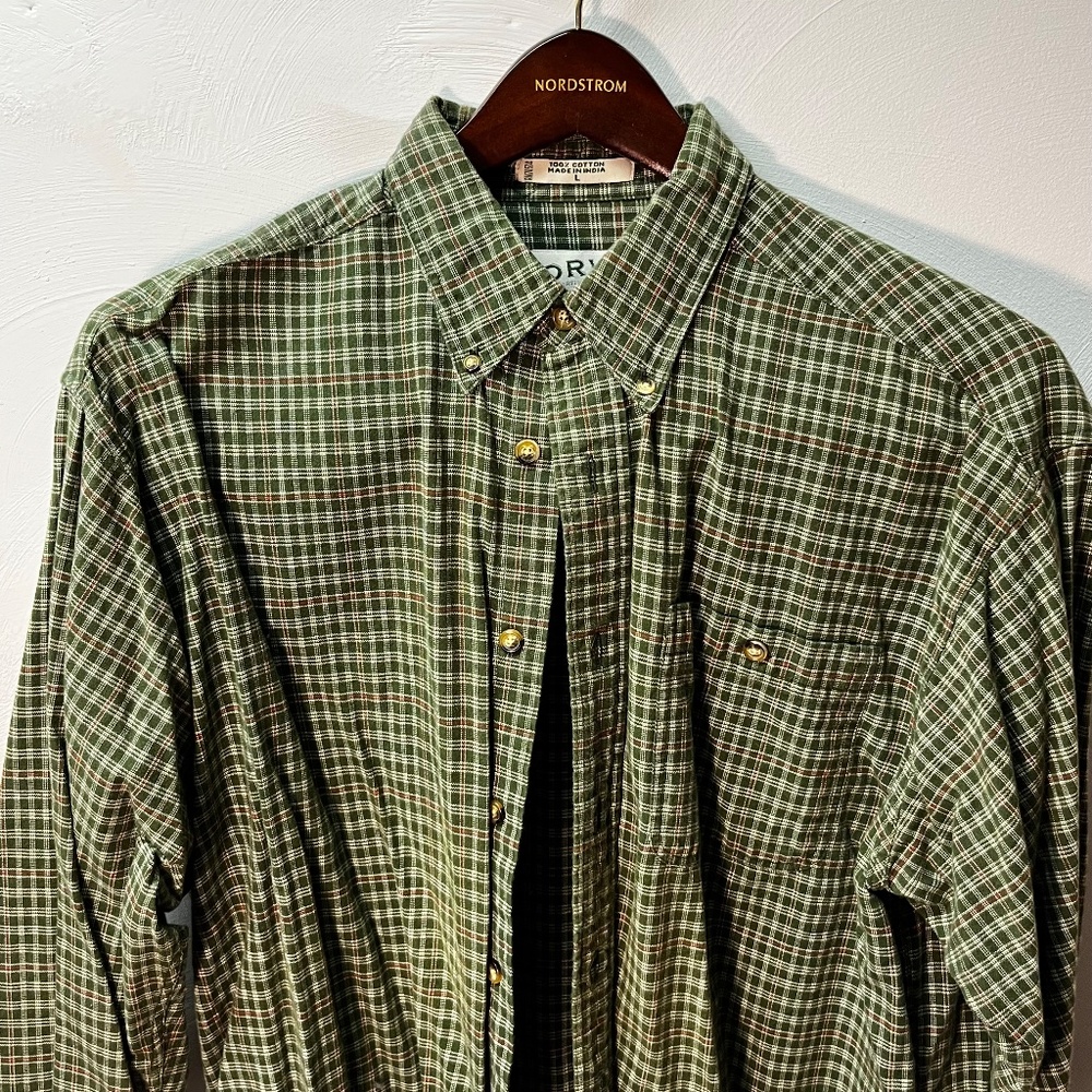 Orvis Long Sleeve Green Plaid Button Down Shirt - L